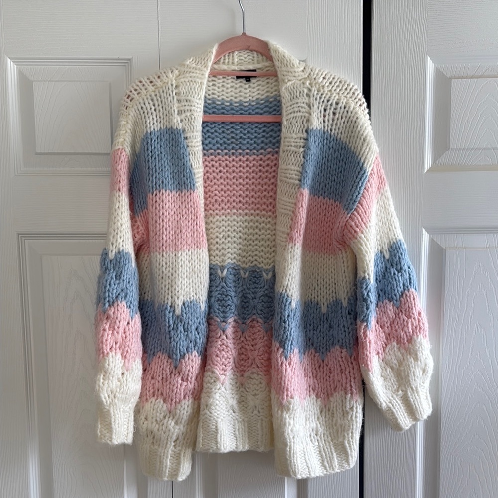 Pink and Blue Striped Women's Sweater Size M/L